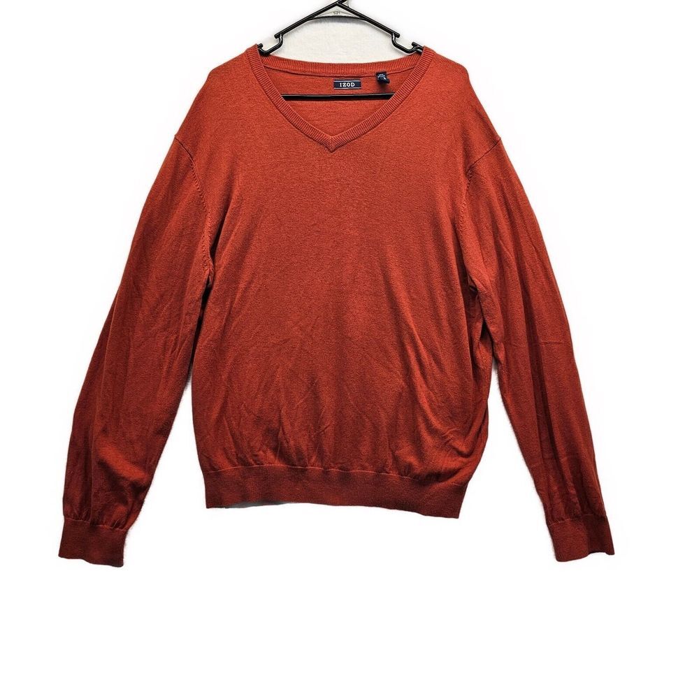 IZOD Pullover Golf‎ Sweater Knit Long Sleeves V-Neck Wool Blend Orange Mens XL